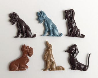 Lot of 6 1950s "Lady & the Tramp" KELLOGG'S Cereal Box Premiums Prize Toy- Collectible Walt Disney Prod. Inc. Brown Blue