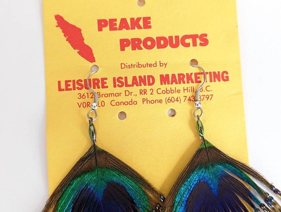Funky Vintage Peacock Feather & Bead Earrings- Da… - image 5
