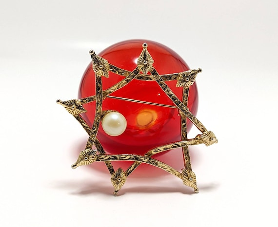 Vintage Modernist Style Abstract Star Brooch w/ F… - image 1