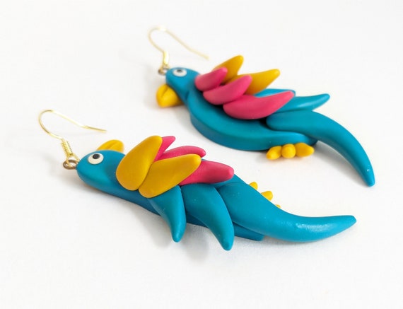 1990s Vintage Polymer Clay Parrot Earrings- Dangl… - image 5