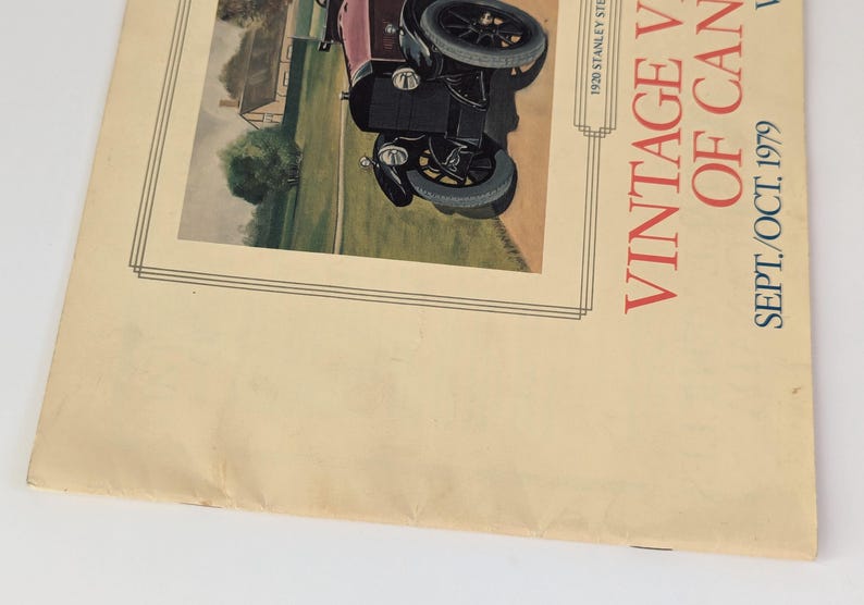 May include: A vintage magazine cover featuring a black and red 1920 Stanley Steamer car in a green field. The cover text reads "Vintage Vehicles of Canada" and "Sept/Oct 1979".