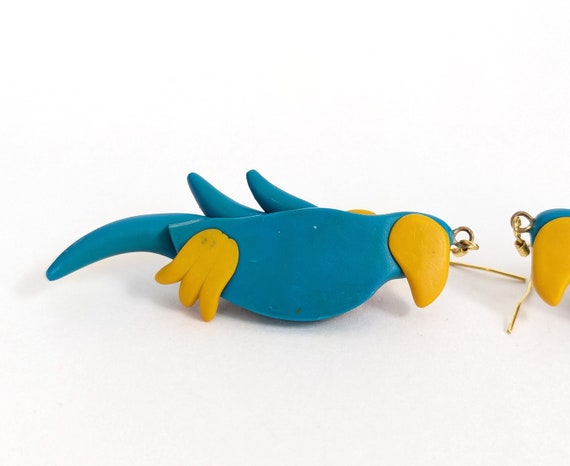 1990s Vintage Polymer Clay Parrot Earrings- Dangl… - image 8