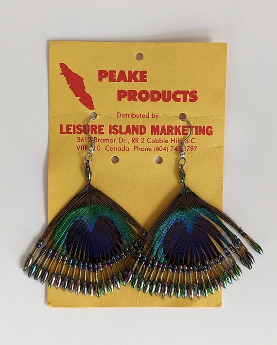 Funky Vintage Peacock Feather & Bead Earrings- Da… - image 10