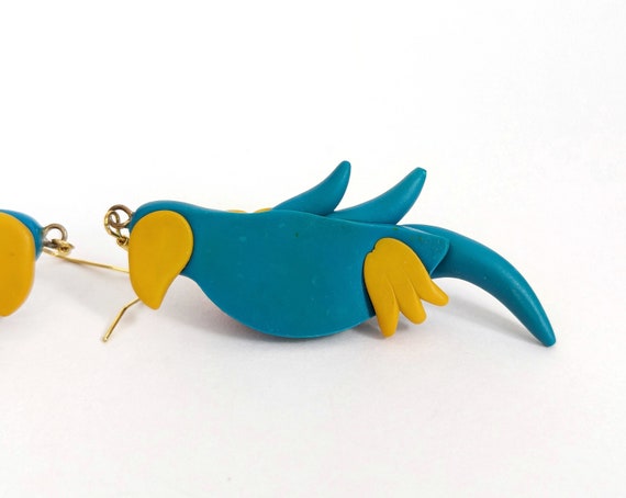 1990s Vintage Polymer Clay Parrot Earrings- Dangl… - image 7