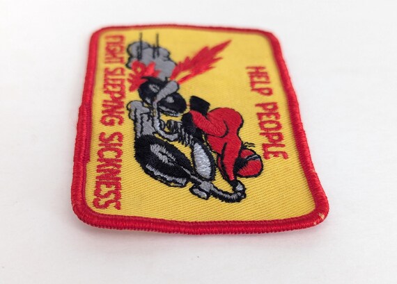 VTG 1970s/80s "Help People Fight Sleeping Sickness" Motorcycle Racing Embroidered Patch- Novelty Clothing Accessory Craft Sewing Supplies View 6
