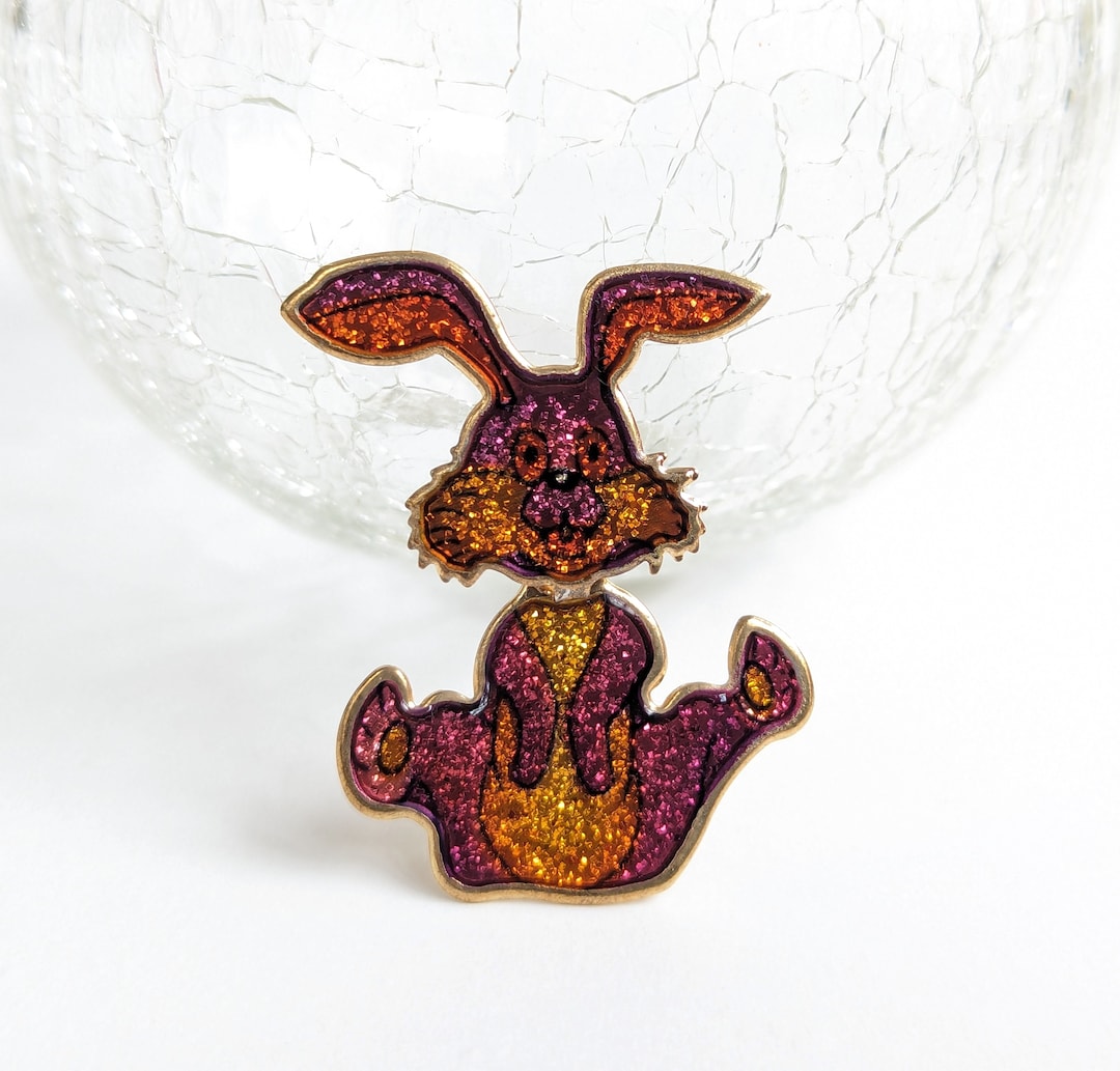 Vintage Glittery Bunny Rabbit Brooch- Lightweight Cute Kitsch 