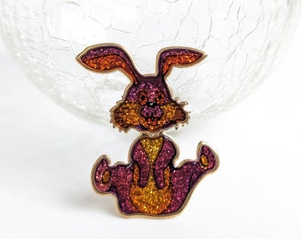 Vintage Glittery Bunny Rabbit Broche - Lichtgewicht Cute Kitsch Funny Animal Figural Pin Roze Oranje Geel