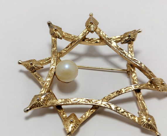 Vintage Modernist Style Abstract Star Brooch w/ F… - image 6