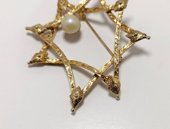 Vintage Modernist Style Abstract Star Brooch w/ F… - image 5