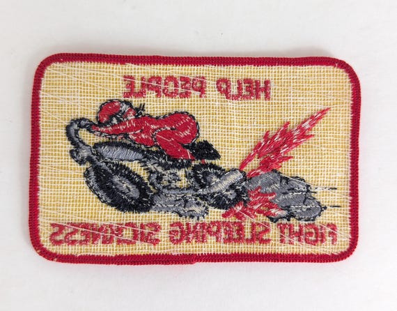 VTG 1970s/80s "Help People Fight Sleeping Sickness" Motorcycle Racing Embroidered Patch- Novelty Clothing Accessory Craft Sewing Supplies View 2