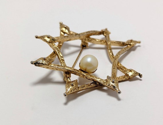 Vintage Modernist Style Abstract Star Brooch w/ F… - image 7