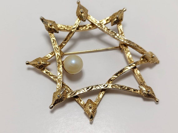 Vintage Modernist Style Abstract Star Brooch w/ F… - image 4