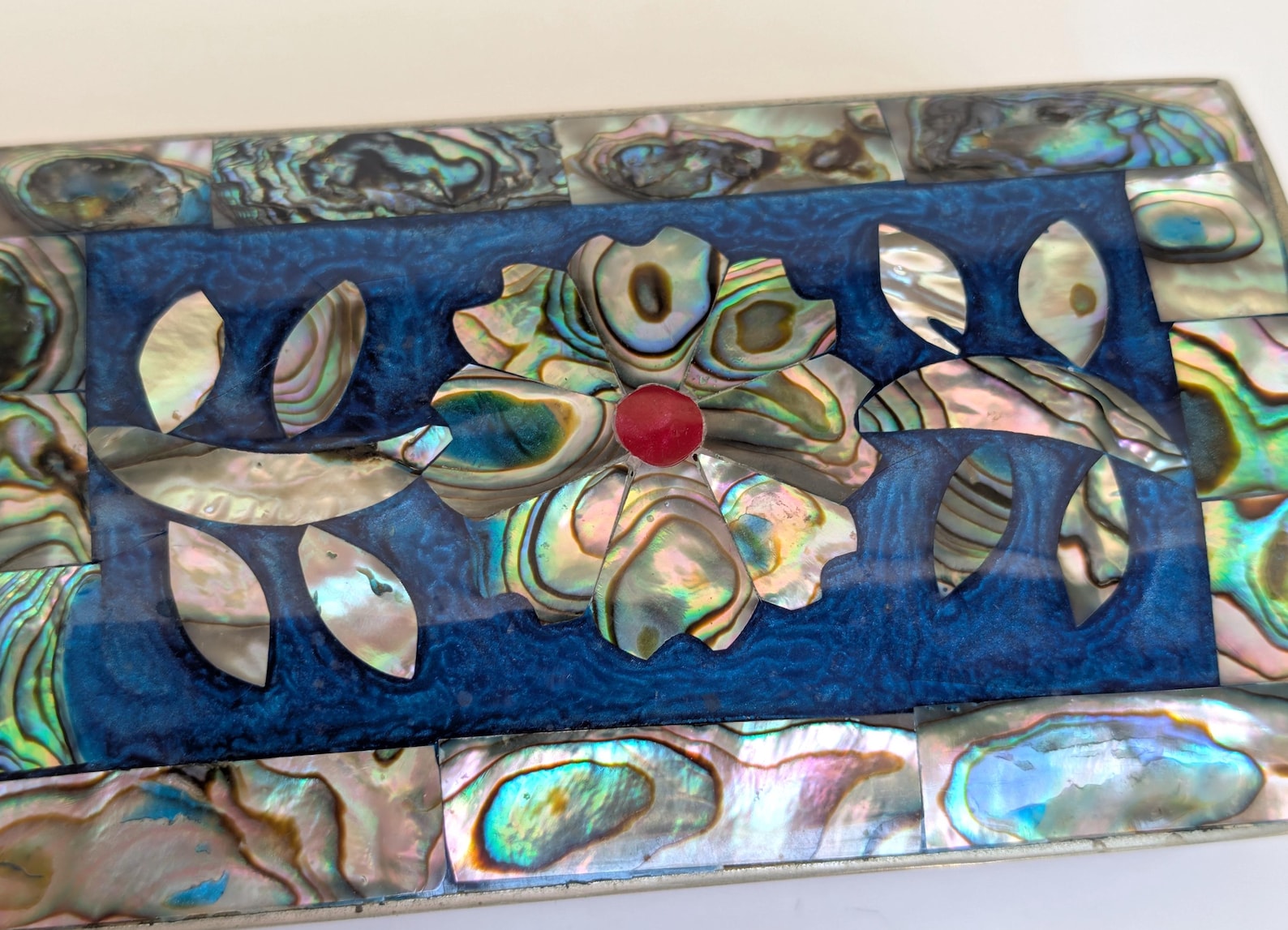 Vintage Mexican Alpaca Abalone Shell Inlay Trinket or Jewelry Box w/ Wood Lining- Handmade