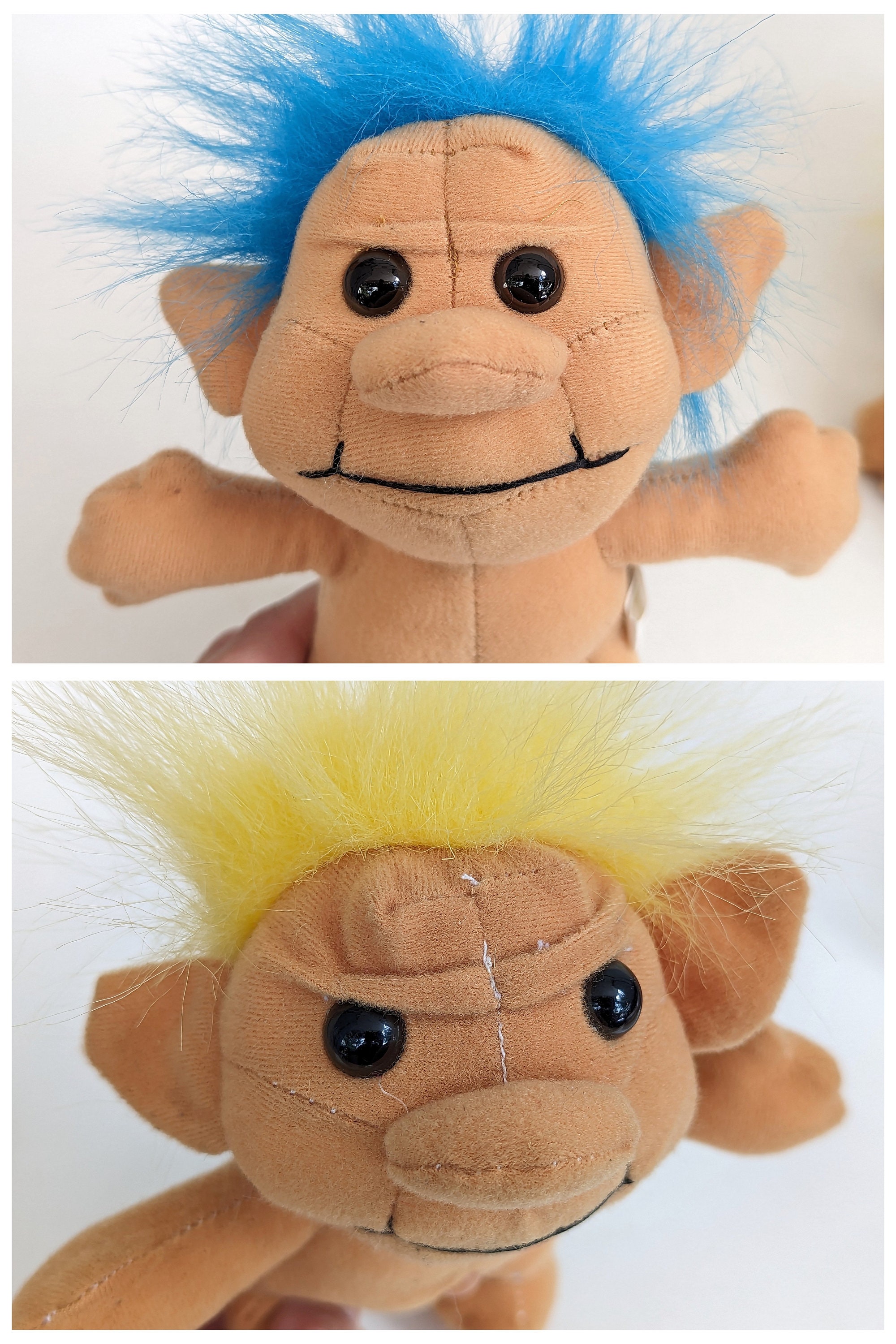 Pair 1991 Vintage TROLL-KINS Plush Toys- Made by Acme Blue