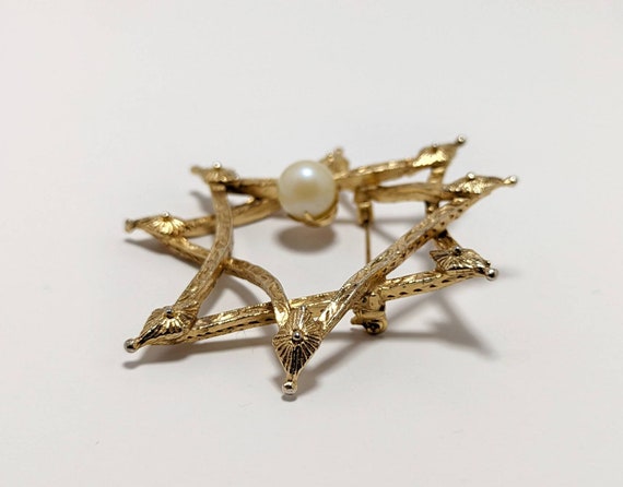 Vintage Modernist Style Abstract Star Brooch w/ F… - image 8