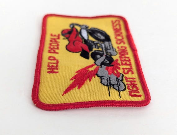 VTG 1970s/80s "Help People Fight Sleeping Sickness" Motorcycle Racing Embroidered Patch- Novelty Clothing Accessory Craft Sewing Supplies View 5