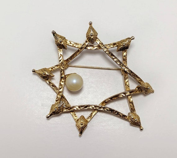Vintage Modernist Style Abstract Star Brooch w/ F… - image 2