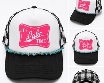 It’s Lake Time Trucker Hat | Lake Life Hat | Cute Lake Hat for Women | Boating Hat | Summer Lake Outfit | Lake Lover Gift | Turquoise Beaded
