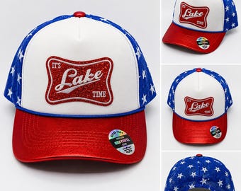 It’s Lake Time Trucker Hat | Patriotic Lake Hat | Red White Blue Snapback | America Ponytail Hat | Fourth of July Lake Outfit
