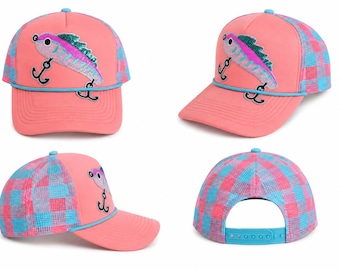 Pink Sequin Fishing Lure Trucker Hat | Cute Fishing Hat for Women | Lake Life Hat | Fisherman Gift | Sparkly Fishing Cap | Outdoorsy Girl Ha