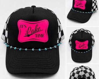It’s Lake Time Trucker Hat | Lake Life Hat | Cute Lake Hat for Women | Boating Hat | Summer Lake Outfit | Lake Lover Gift | Turquoise Beaded