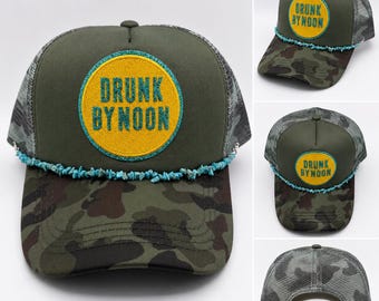 Funny Camo Trucker Hat | “Drunk By Noon” Western Snapback | Turquoise Beaded Hat | Country Girl Trucker Hat | Trendy Boutique Cap