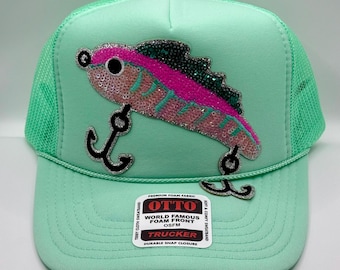 Pink Sequin Fishing Lure Trucker Hat | Cute Fishing Hat for Women | Lake Life Hat | Fisherman Gift | Sparkly Fishing Cap | Outdoorsy Girl Ha