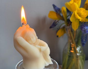 Sculptural Mother and Baby Candle | Beeswax Soy Blend, Nursery Decor