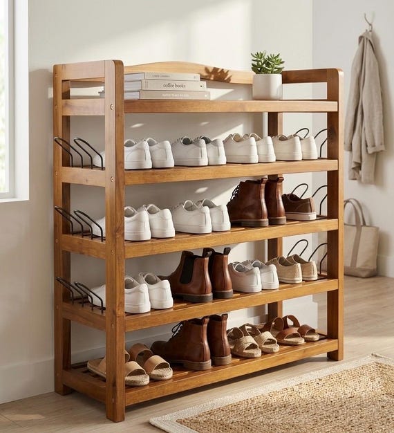 Wooden Shoe Rack,Shoe Storage Unit, Slim Entryway Organiser, Space Saving