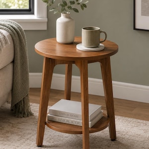 Wooden Slim Side Table: End Table with Storage