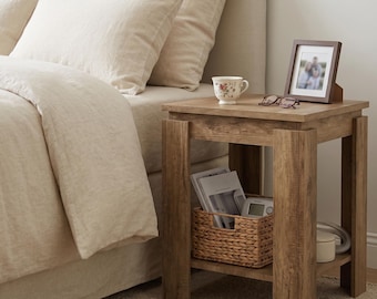 Wooden Bedside Table With Shelf -  Narrow Side Table