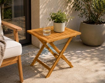 Foldable Wood Side Table - Small Coffee Table