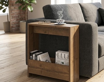 Wooden Slim line Sofa Side Table: End Table with Storage