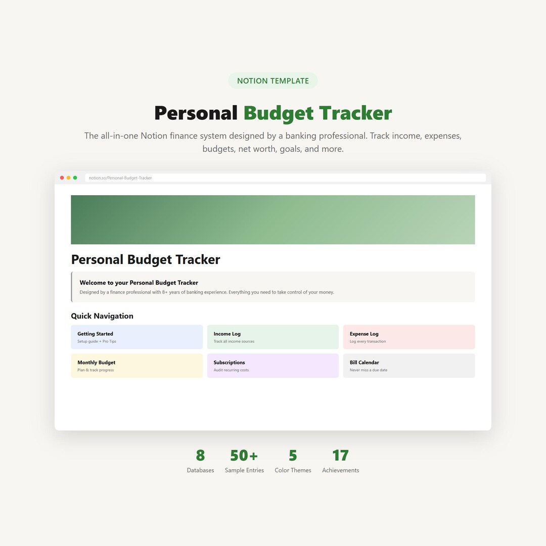 Notion Budget Planner Template | Personal Finance Tracker, Expense Log ...