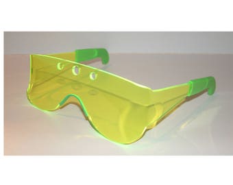 Large green squared visor with three top holes cosplay costume glasses