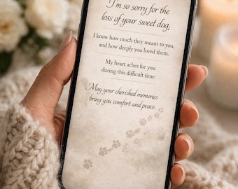 Biglietto di condoglianze per la perdita di un animale domestico, messaggio commemorativo per il cane, download digitale (invio tramite telefono)