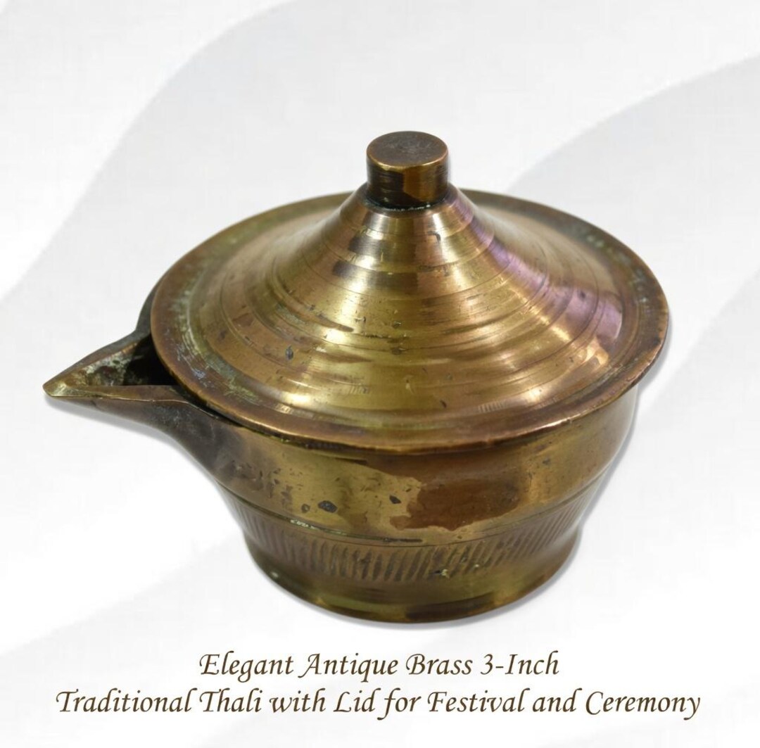 Antique Brass Thali With Lid | 3-inch Pooja Container, Festival Decor ...