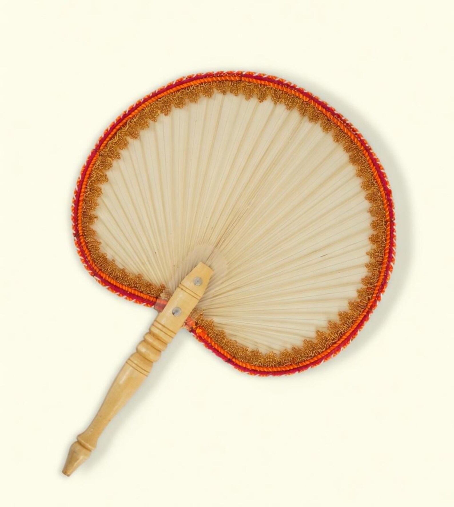 Watapath Printed Watapath Hand Fan | Gold Lace Trim, Wooden Handle, Buddhist ...