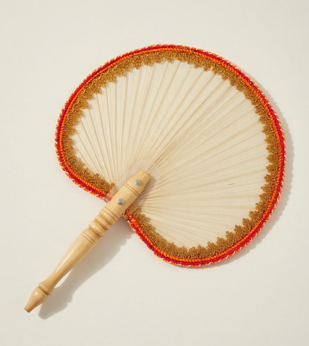 Watapath Printed Watapath Hand Fan | Gold Lace Trim, Wooden Handle, Buddhist ...
