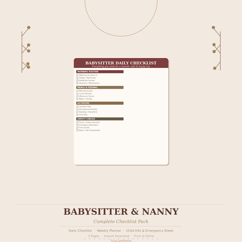 Nanny Checklist.pdf Babysitter Checklist Printable Pink | Nanny Daily Planner | Childcare ...