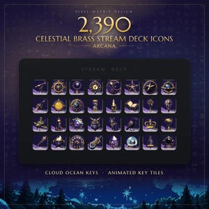 ARCANA Stream Deck Icons | Celestial Brass Pixel Art Pack | 2390 Animated Icons + 50 One-Click Profiles | XL MK.2 Mini Plus | Dark + White