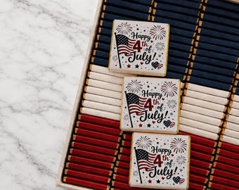 4th of July Chocolate Party Favors | Patriotic Wrapped Mini Chocolate Bars | Red White Blue Candy Favors | Independence Day Party