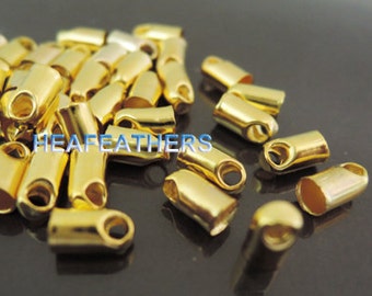 Gold End Cap 3mm - 130pcs Finding Antique Brass Round Dome End Cap with Loop 7mm x 3.5mm ( Inside 3mm )