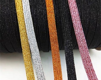 Metallic Flache elastische Schnur, Gold, Silber, Kupfer, Rosa, 6 Meter
