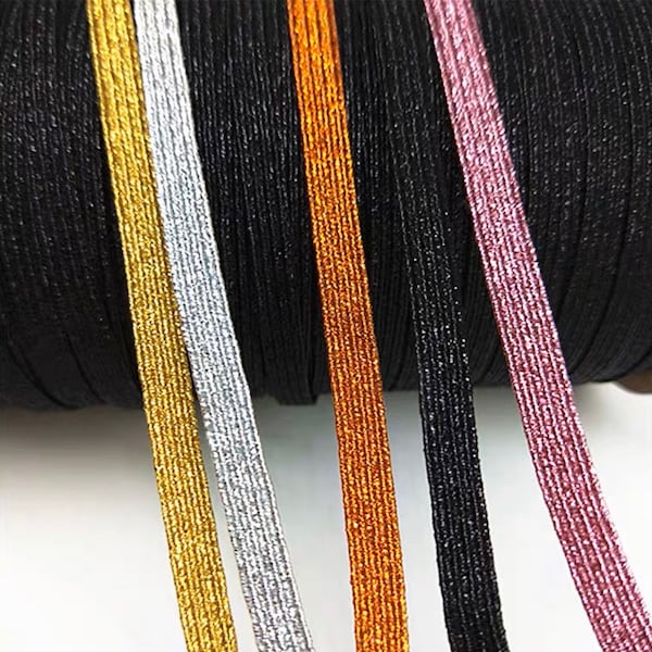 6 meters of 3mm, 6mm or 1 cm Flat Elastic Stretch Drawcord Rope Cord Elastic Band ( Gold, Silver, Red Copper, or Pink could be choose )