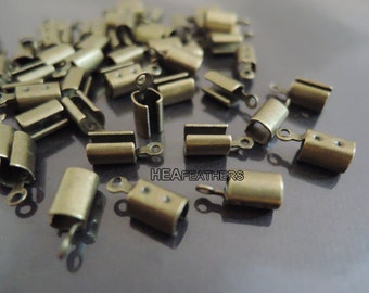 Antieke koperen Crimp koord eind 4mm - 20st vinden antieke koperen metalen Crimp einde met lus vouw Over plooien 12 x 5 mm (binnen 4mm)