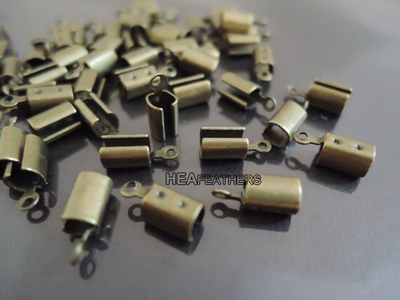 4mm x 6mm Fold-Over Antique Copper Cord Crimp with Loop #MFD112