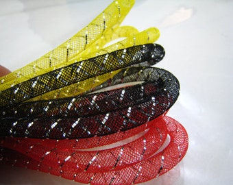 1 Yard of Black, Yellow or Red with Silver Strip Horsehair ( Cringe )  Tube Crinoline for Hair Accessories ( 8mm Width )