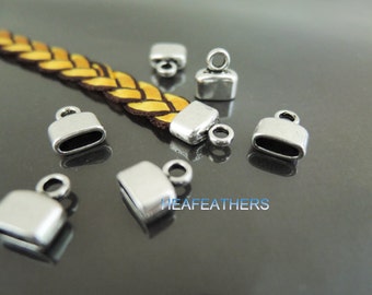 6 pcs Antique Silver End Cap 6mm x 2mm - Finding Antique Silver Brass Flat End Cap with Loop 9mm x 8mm ( Inside 6mm x 2mm )