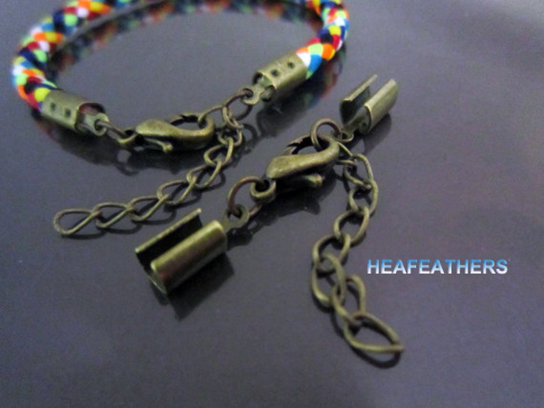 Antique Brass End Cap Crimp 4mm - 6 Sets Finding Cotton Rope Cord Round ...